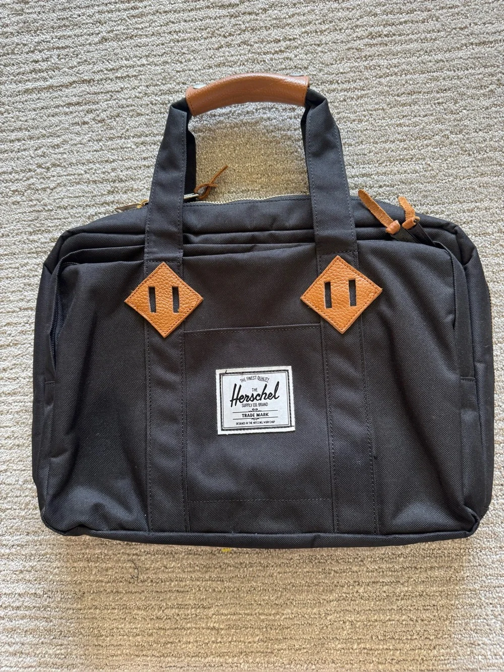 Herschel Supply Co Black Laptop Briefcase Bag with Leather Accents&Laptop Sleeve